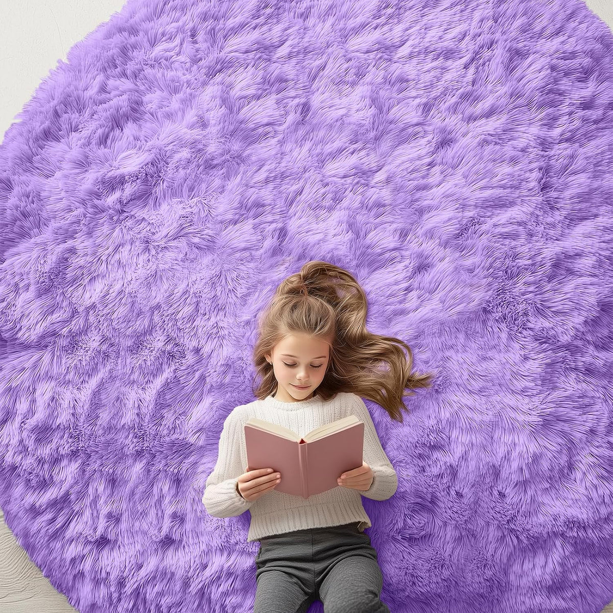 OLANLY Beige Round Rugs for Bedroom - Machine Washable, 4 ft Circle Area Rugs for Living Room, Soft and Fluffy Shaggy Carpet for Teen Girls and Boys, Nursery Rooms, Dorms, Home Decor Aesthetic