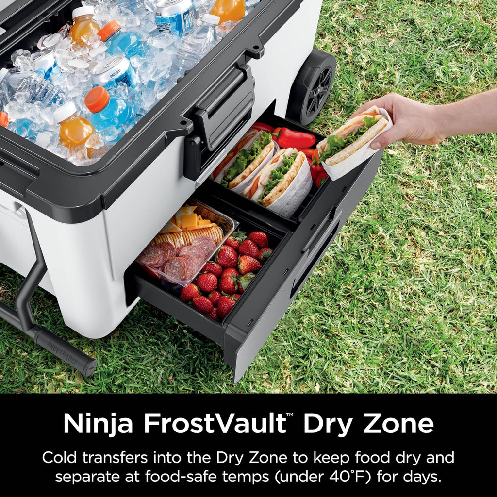 Ninja FrostVault™ 65qt Cooler with Wheels, Dry Storage, Spanish Moss | Ninja FrostVault's 65-qt capacity holds 97 cans, keeps food cool & dry, and rolls easily on all-terrain wheels