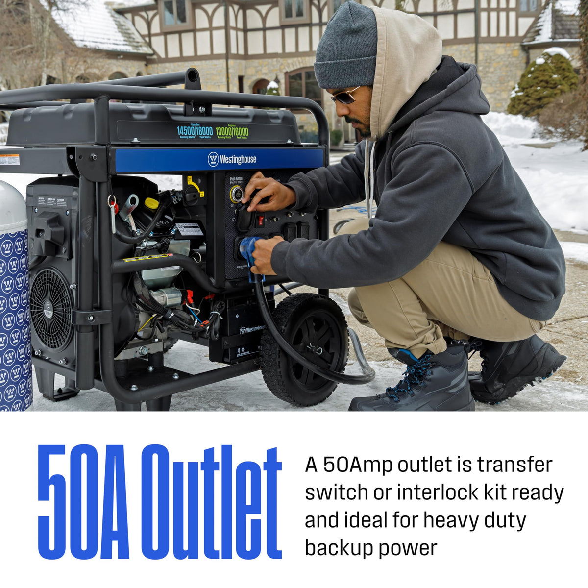 Westinghouse 18000 Peak Watt Tri-Fuel Home Backup Portable Generator, Remote Electric Start, Transfer Switch Ready, Gas, Propane, and Natural Gas Powered, CO Sensor
