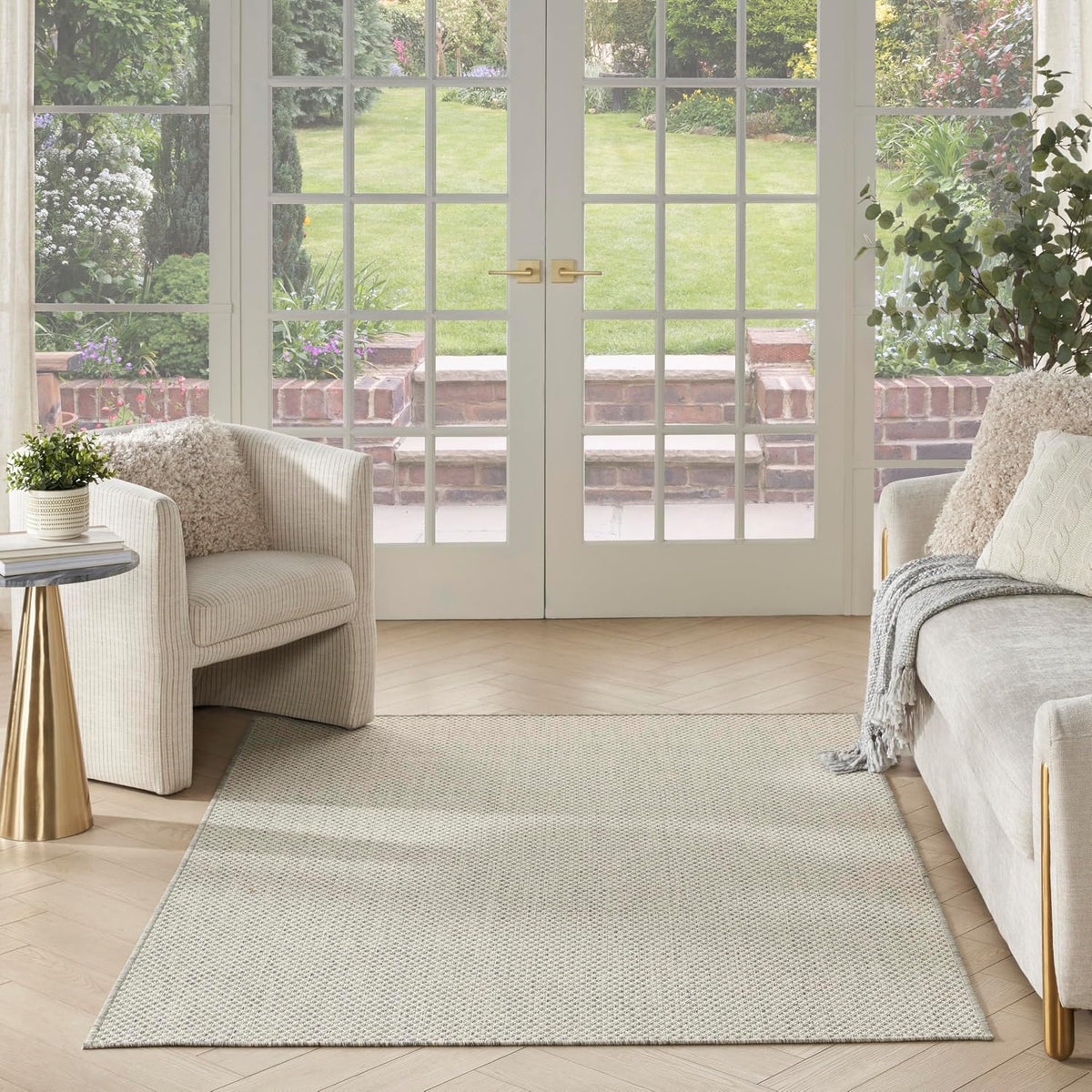Nourison Home Courtyard Ivory Silver 6' x 9' Area Rug - Easy Clean, Non Shedding, Bed Room, Living Room, Dining Room, Kitchen (6' x 9')