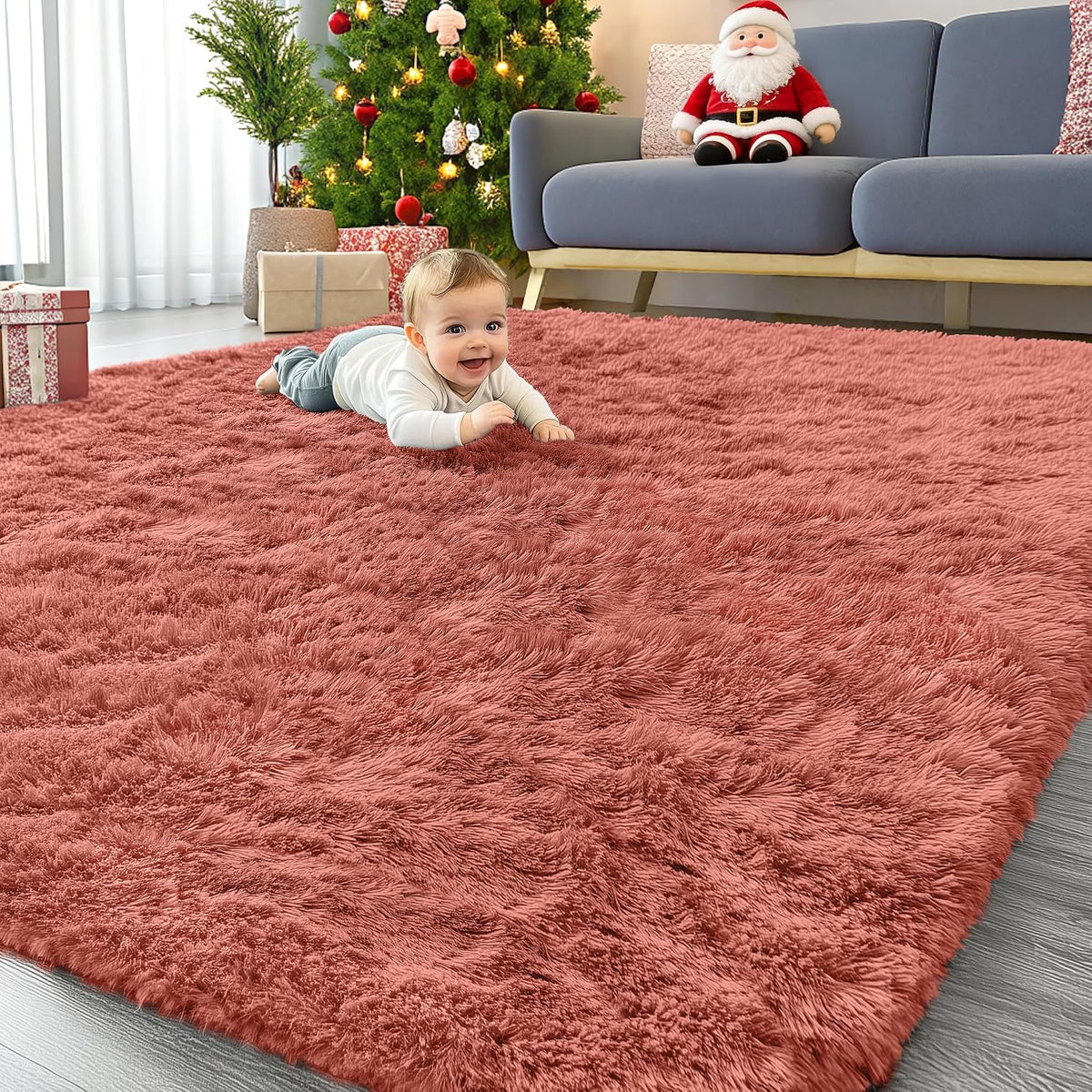 OLANLY Beige Round Rugs for Bedroom - Machine Washable, 4 ft Circle Area Rugs for Living Room, Soft and Fluffy Shaggy Carpet for Teen Girls and Boys, Nursery Rooms, Dorms, Home Decor Aesthetic