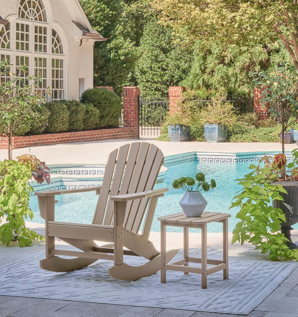 Signature Design by Ashley 1-Piece Outdoor Side Table, Driftwood | Durable weather resistant HDPE, Self-draining slatted top, Compact 15x19-inch footprint, Sundown Treasure Series
