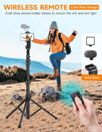 Phone Tripod, 86" Tall Tripod for iPhone with Flexible Gooseneck & Remote