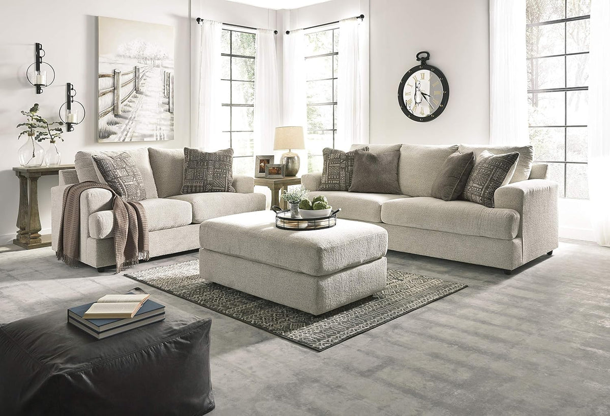 Signature Design by Ashley Soletren Oversized Ottoman, Stone | Plush stone beige chenille upholstery, Wood and engineered wood frame, 48-inch rectangular living room footprint