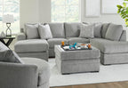 Signature Design by Ashley Square Ottoman with Storage and Cup Holders | Cement gray 100% polyester velvet, No assembly required, Faux wood legs, Casselbury Series