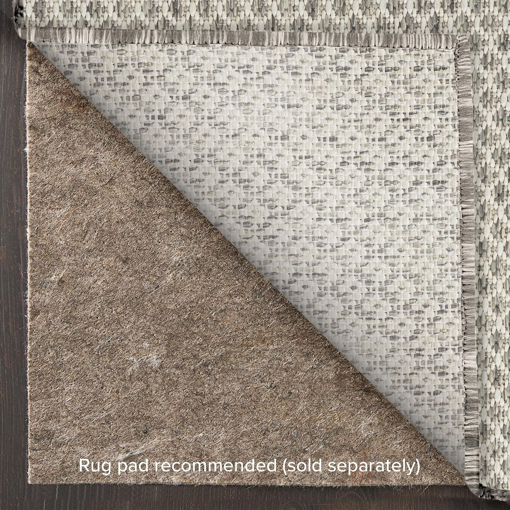 Nourison Home Courtyard 9' x 12' Indoor/Outdoor Serged Edges Area Rug Ivory Silver