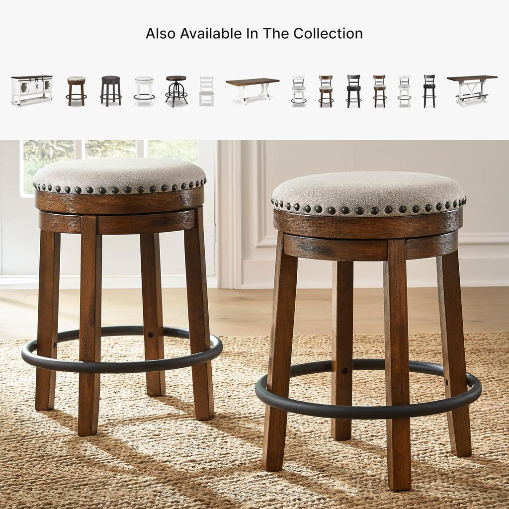 Signature Design by Ashley Valebeck Swivel Counter Height Bar Stool, 24 in | Backless cushioned seat, 360-degree swivel, Dark brown wood & black metal base, Kitchen island seating, Rustic style