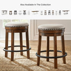 Signature Design by Ashley Valebeck Swivel Counter Height Bar Stool, 24 in | Backless cushioned seat, 360-degree swivel, Dark brown wood & black metal base, Kitchen island seating, Rustic style