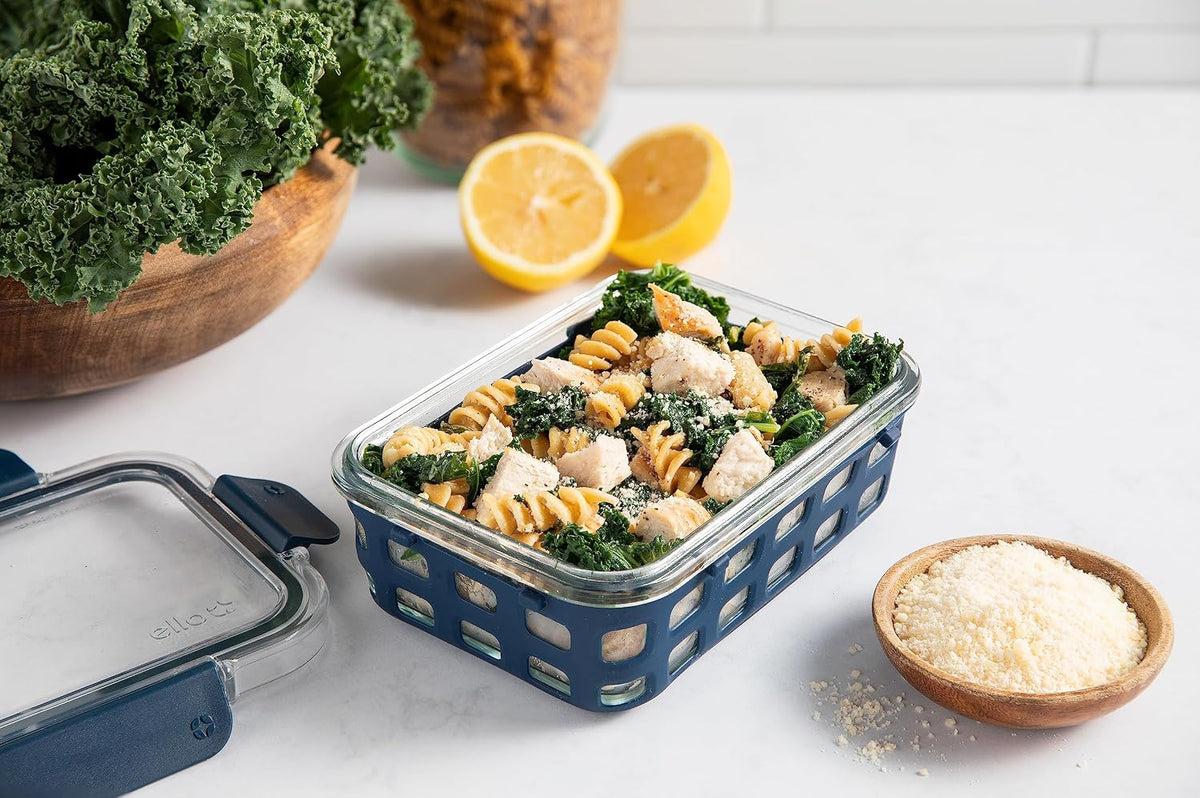 Ello Duraglass Mixed Meal Prep Sets Leak-Proof Glass Food Storage Containers with Silicone Sleeves and Airtight BPA-Free Lids, Dishwasher, Microwave, and Freezer Safe