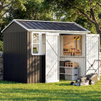 8.5 * 5.5 FT Metal Shed Garden Storage, Garden Shed, Waterproof Galvanized Steel with Window, Outdoor Apex Roof Shed with Lockable Double Doors&Gloves for Patio, Garden, Backyard, Bike, Garbage Bin