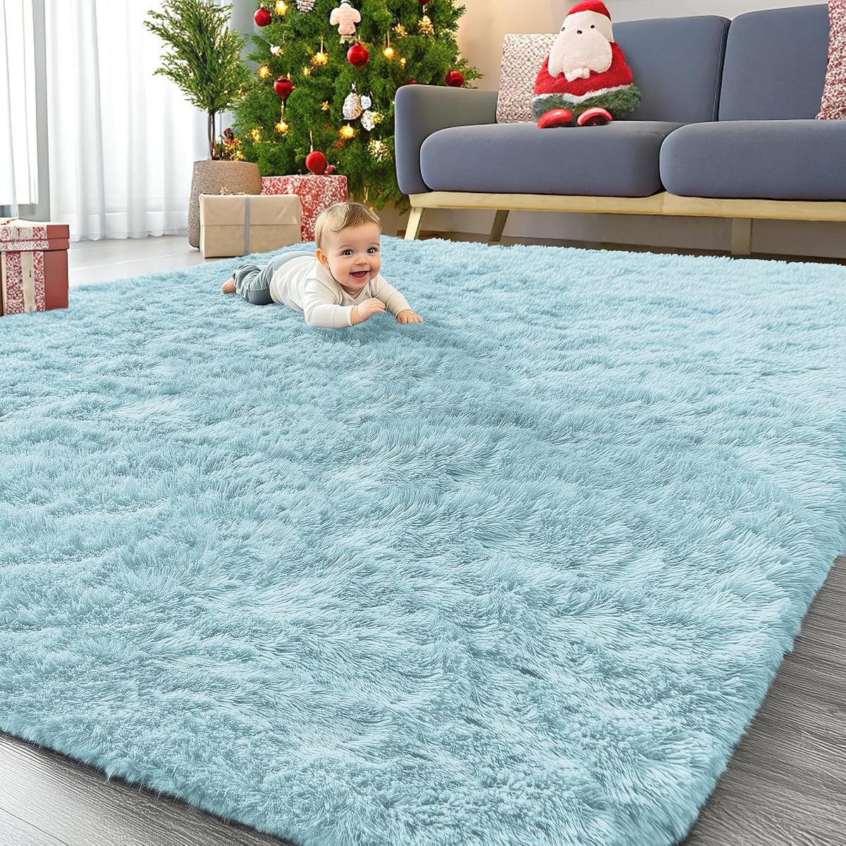 OLANLY Beige Round Rugs for Bedroom - Machine Washable, 4 ft Circle Area Rugs for Living Room, Soft and Fluffy Shaggy Carpet for Teen Girls and Boys, Nursery Rooms, Dorms, Home Decor Aesthetic