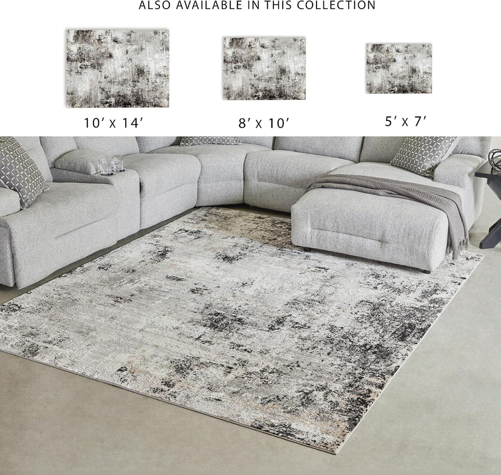 Signature Design by Ashley Langwell 8' x 10' Area Rug, Black & Gray | 100% polyester fabric, Natural jute backing, 9 mm medium pile, Contemporary modern style, Living room and bedroom use