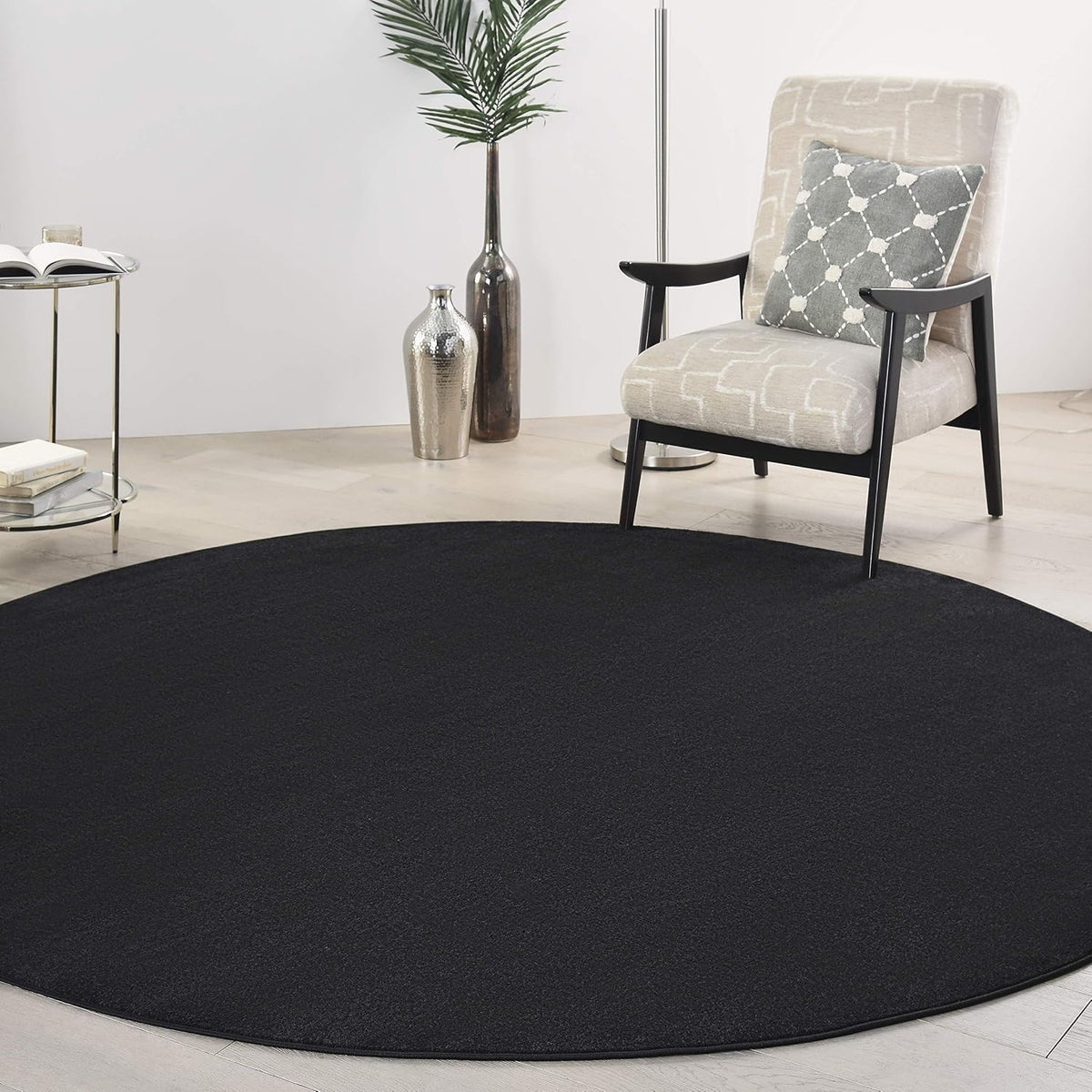 Nourison Home Nourison Essentials Black 8' x Round Area Rug - Easy Clean, Non Shedding, Bed Room, Living Room, Dining Room, Kitchen (8' x Round)