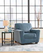 Signature Design by Ashley Cashton Oversized Accent Chair, Blue Arm Chair | Soft 100% polyester chenille, Durable wood and engineered wood frame, Spacious design for ultimate living room comfort