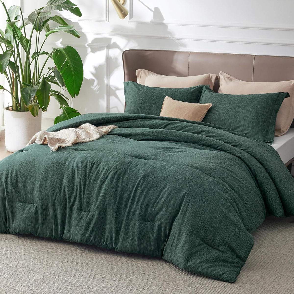 Bedsure Queen Size Comforter Sets, Beige Cationic Dyed Bedding Set 3 Pcs