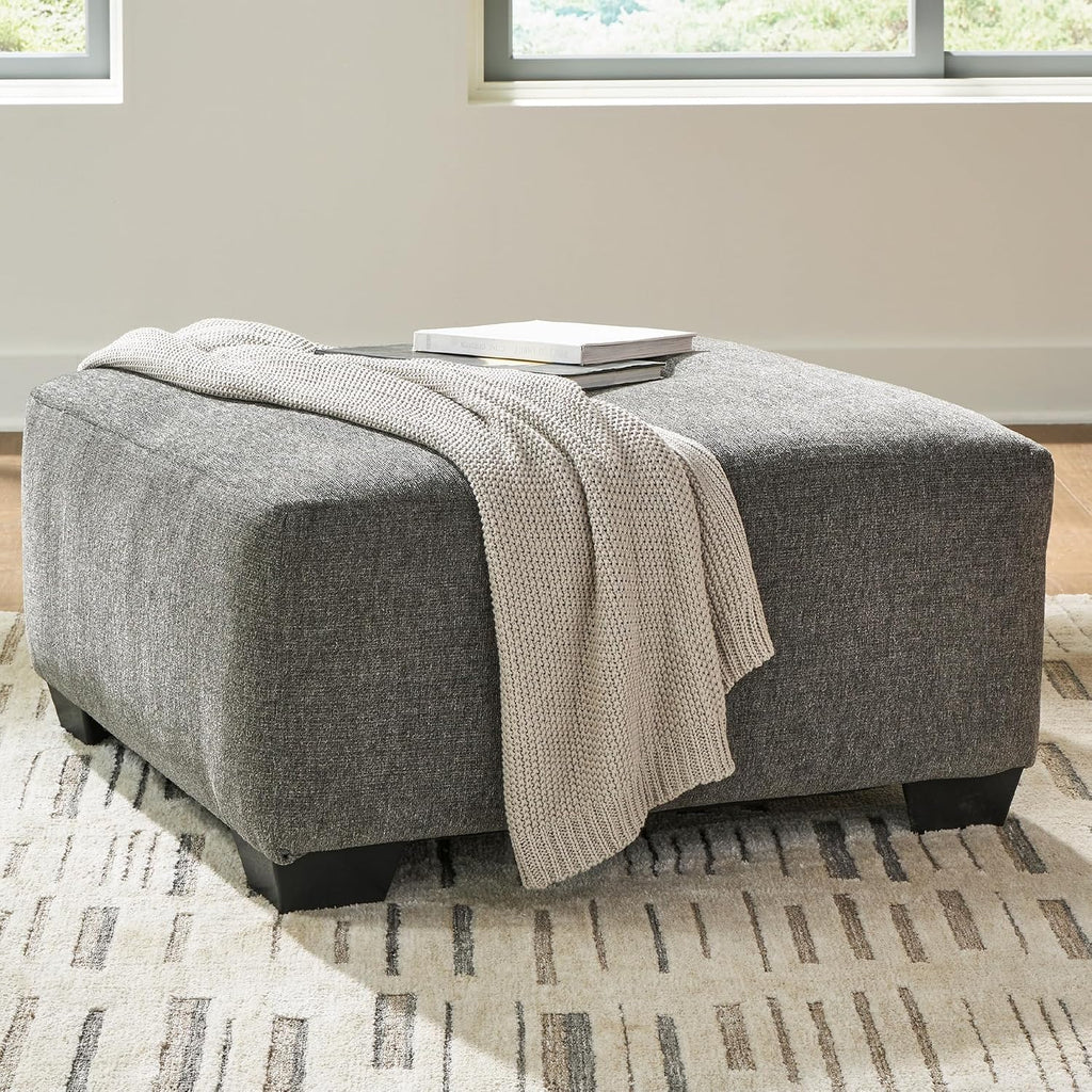 Signature Design by Ashley Oversized Accent Ottoman, Square Gray, Revenna | Greystone 100% polyester chenille, Faux wood finish legs, Firmly cushioned, No internal storage, Engineered wood frame