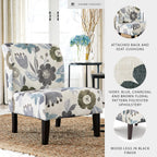 Signature Design by Ashley Armless Accent Chair, Ivory & Blue Floral | Compact profile for small spaces, 100% polyester upholstery, Sturdy black-finished wood legs, Triptis Series