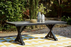 Signature Design by Ashley Beachcroft Outdoor Dining Table, Rust-Resistant Farmhouse Design with Porcelain Tabletop and Umbrella Hole, for Patio Entertaining, Black/Light Gray, 84-Inch