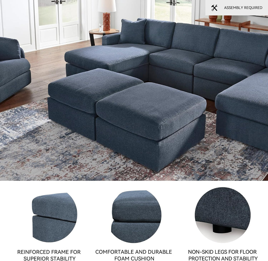 Signature Design by Ashley Modmax Oversized Square Accent Ottoman, Ink Blue | Stain-resistant Next-Gen Nuvella performance fabric, 32 in square footprint, Fits modular sectionals, No assembly required