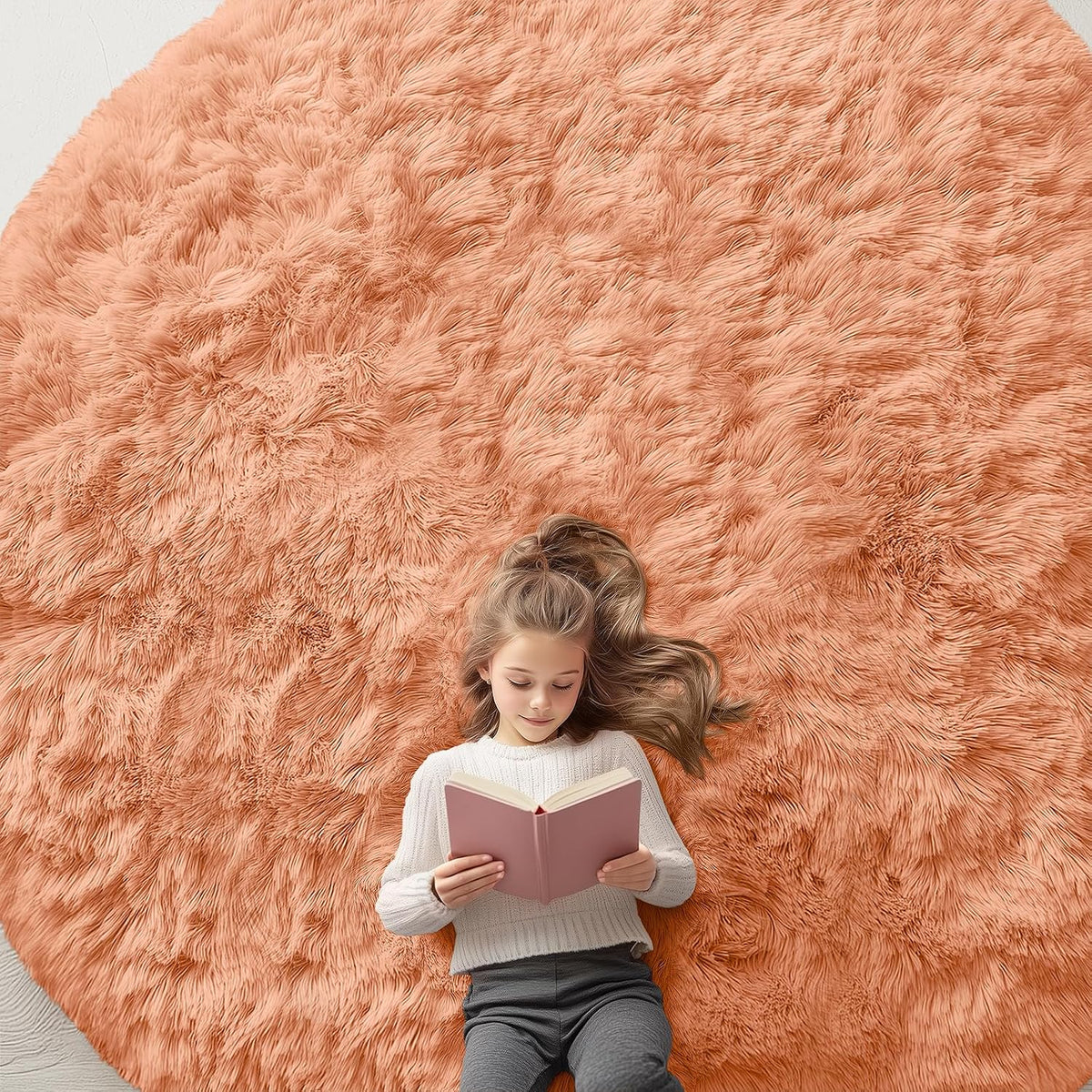 OLANLY Beige Round Rugs for Bedroom - Machine Washable, 4 ft Circle Area Rugs for Living Room, Soft and Fluffy Shaggy Carpet for Teen Girls and Boys, Nursery Rooms, Dorms, Home Decor Aesthetic
