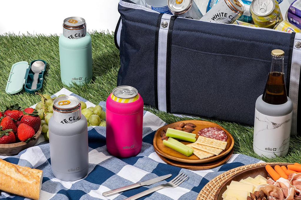 Ello Stainless Steel Insulated Can Cooler | Keeps 12oz, 16oz, Slim Cans, and Glass Bottles Cold | Metal Drink Holder Perfect for Beer, Soda, and Hard Seltzer