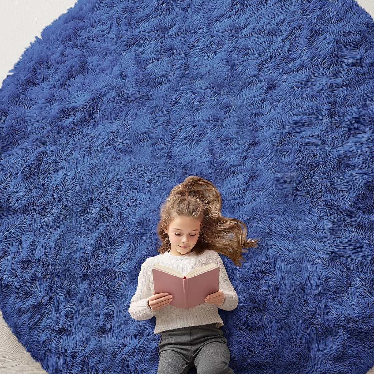 OLANLY Beige Round Rugs for Bedroom - Machine Washable, 4 ft Circle Area Rugs for Living Room, Soft and Fluffy Shaggy Carpet for Teen Girls and Boys, Nursery Rooms, Dorms, Home Decor Aesthetic