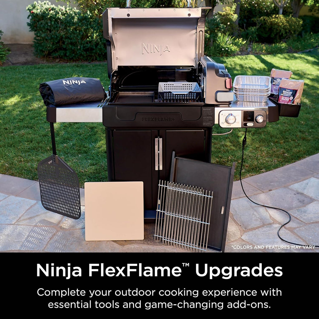 Ninja FlexFlame Half-Size Griddle with Grease Drain, XSKHLFGRIDLE | Rust-Resistant, Carbon Steel, Grill and griddle at once, fitting 6 smash burgers or 8 eggs.