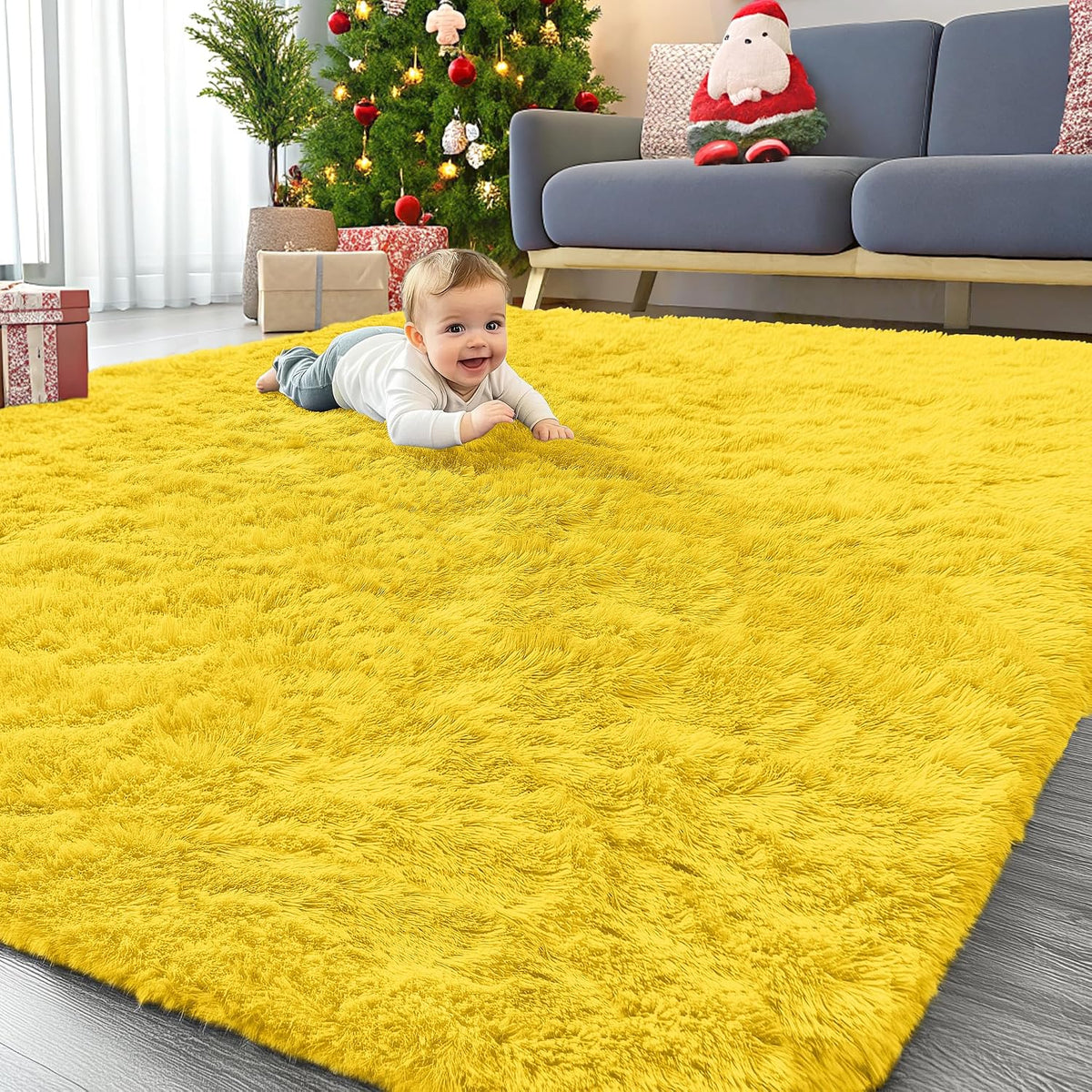 OLANLY Beige Round Rugs for Bedroom - Machine Washable, 4 ft Circle Area Rugs for Living Room, Soft and Fluffy Shaggy Carpet for Teen Girls and Boys, Nursery Rooms, Dorms, Home Decor Aesthetic