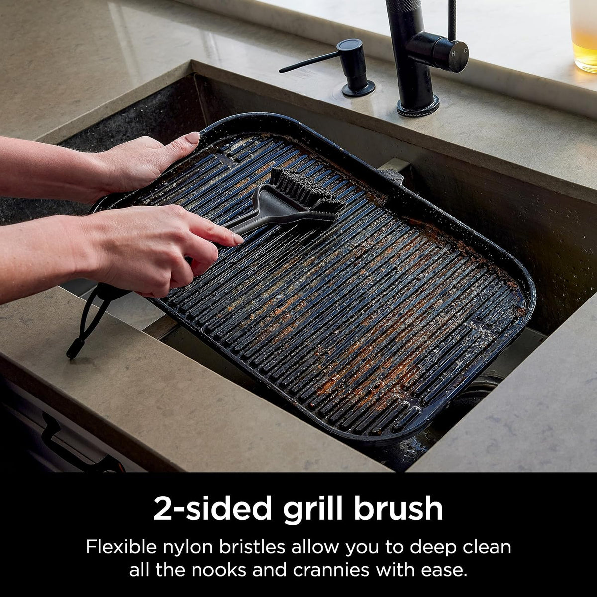 Ninja Woodfire Grill Cleaning Brush & Scraper, Non-Scratch, Heat Resistant | Ninja Woodfire Grill Cleaning Brush is heat-resistant and non-scratch, with a scraper tool that fits all grill grates