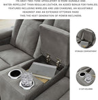 Signature Design by Ashley Power Reclining Loveseat with Console, Gray | Water-resistant faux leather, Zero-gravity recline, Easy View adjustable headrest, Wireless charging, Next-Gen Durapella