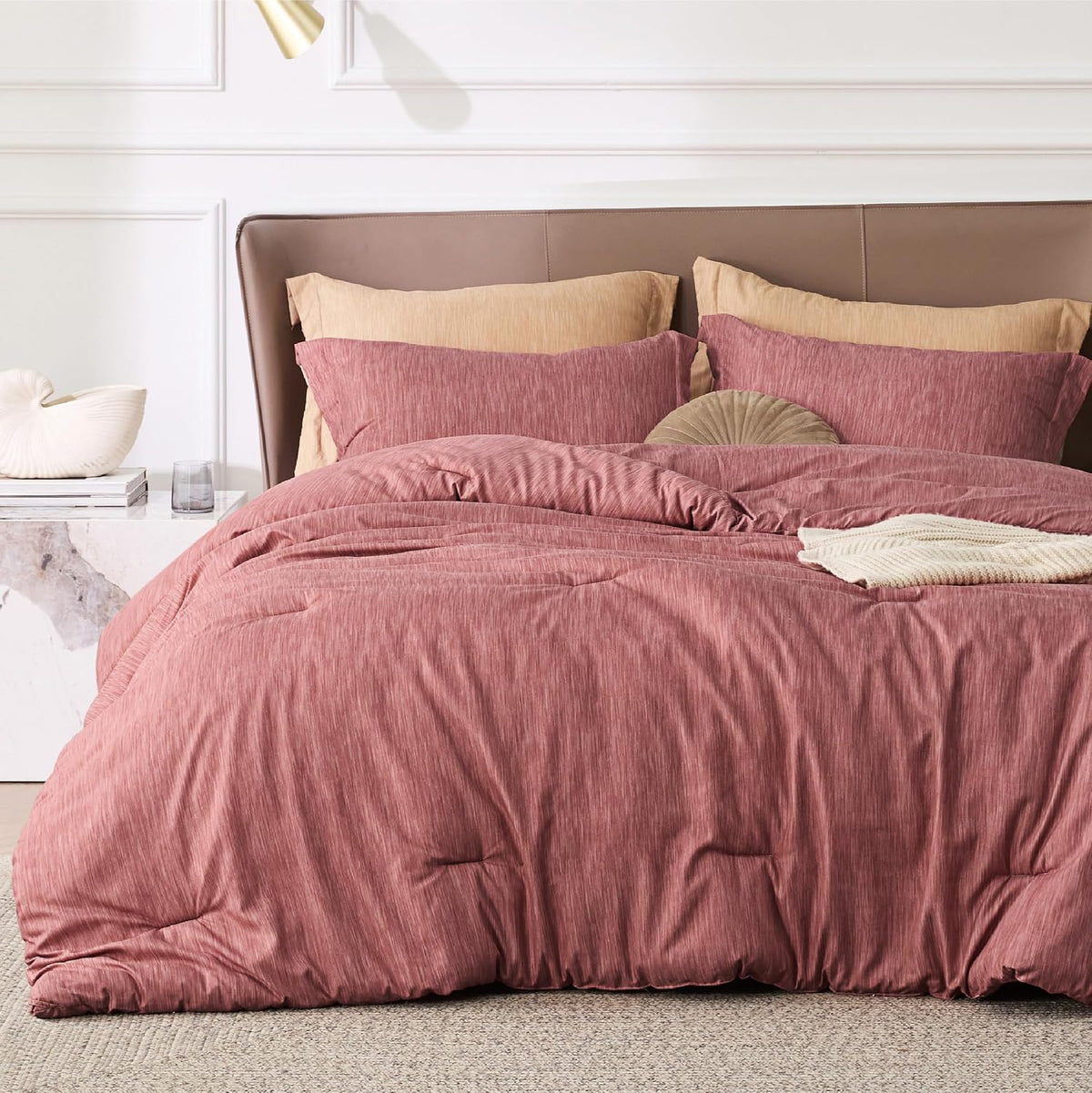 Bedsure Queen Size Comforter Sets, Beige Cationic Dyed Bedding Set 3 Pcs