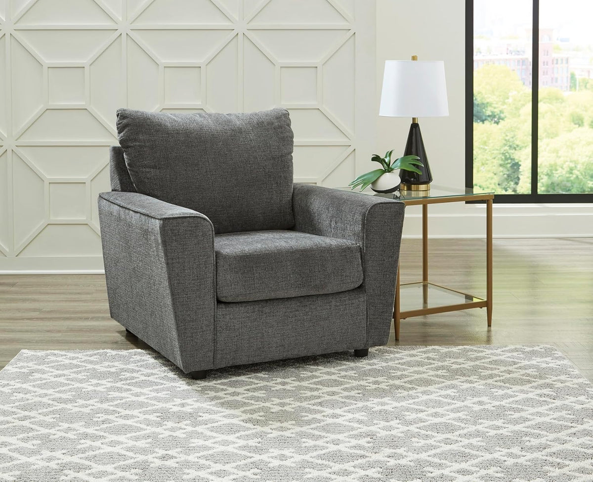 Signature Design by Ashley Stairatt Upholstered Accent Chair, Gravel Gray | 100% polyester fabric, Smooth platform foundation, 38 in width, Attached back and loose seat cushions, Flared arms