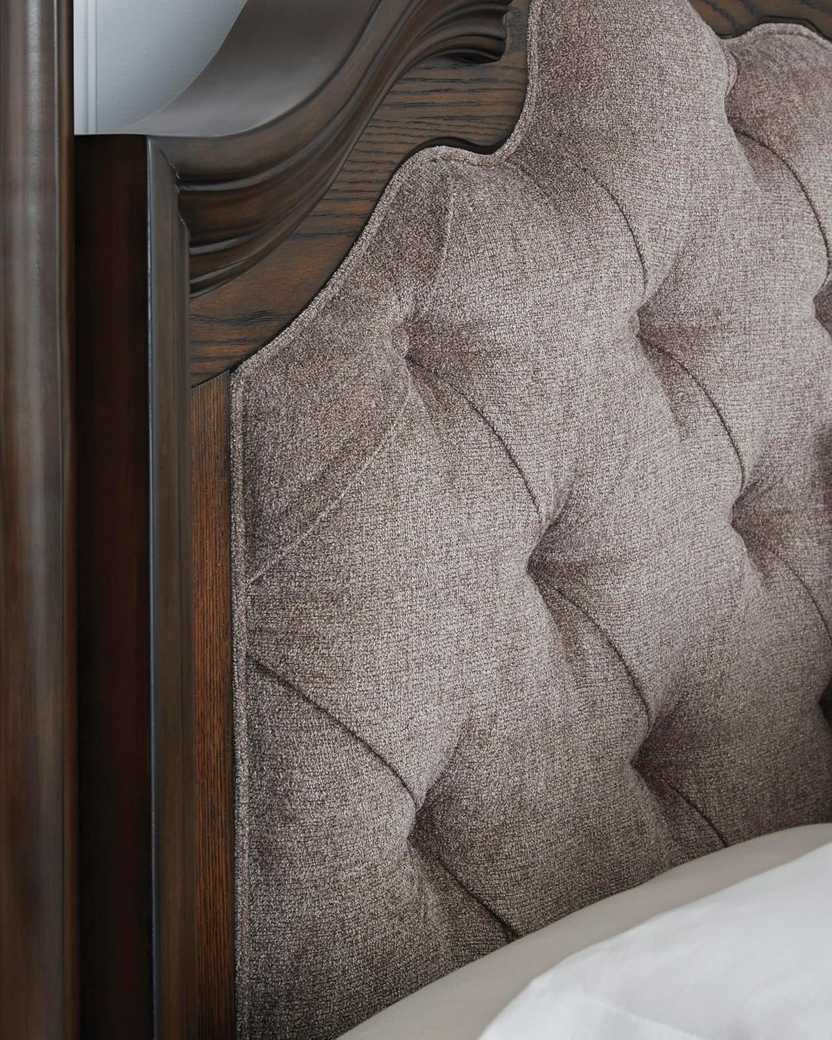 Signature Design by Ashley Maylee King Size Bed Frame and Headboard, Brown | Traditional panel bed, High 83-inch headboard, Brown button-tufted upholstery, Master bedroom statement piece