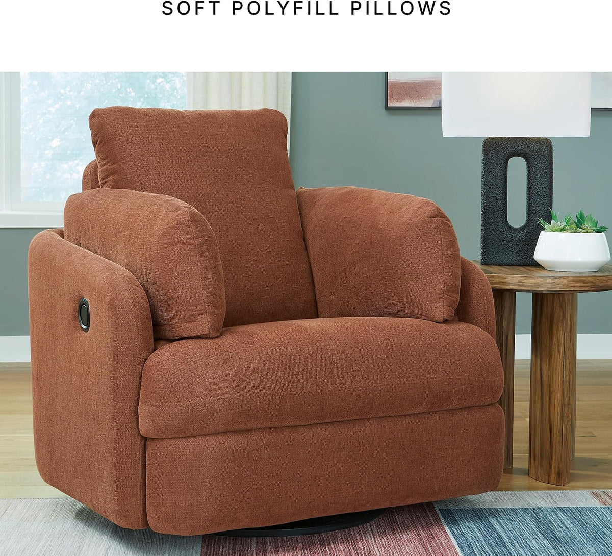 Signature Design by Ashley Modmax Contemporary Swivel Glider Recliner, Manual Reclining Chair for Living Room or Nursery, Next-Gen Nuvella Stain-Resistant Fabric, Hidden Storage, 42" W, Orange