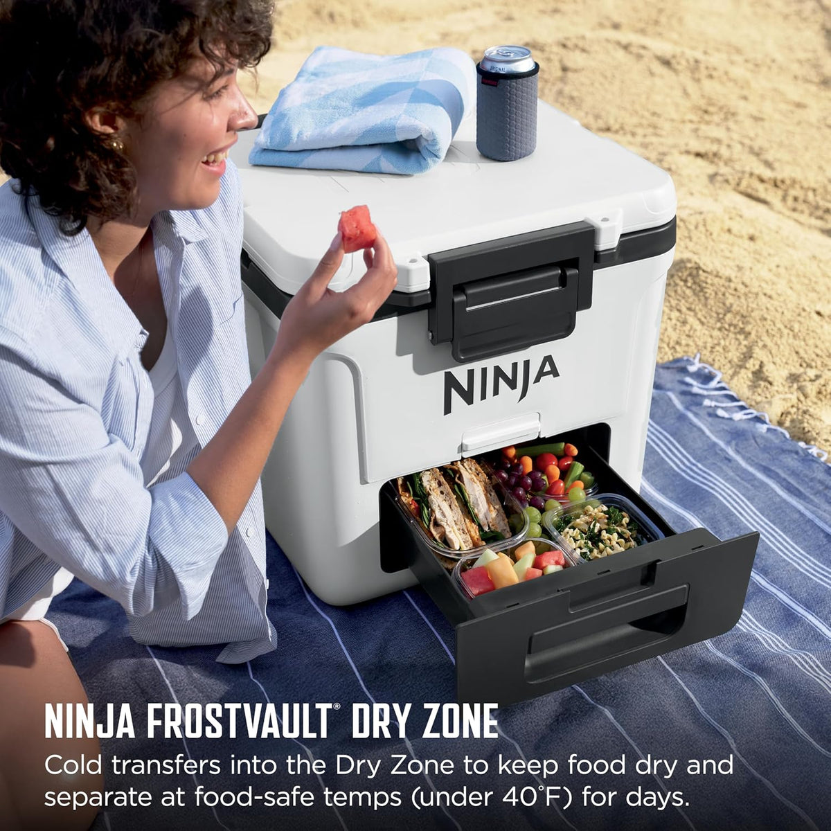Ninja FrostVault™ 30qt Cooler with Wheels, Dry Storage, Spanish Moss | Ninja FrostVault's 30-qt capacity holds 48 cans, keeps food cool & dry, and rolls easily on all-terrain wheels