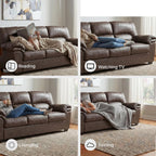 Signature Design by Ashley Faux Leather Living Room Sofa, Umber | 87"W contemporary 3-seater, Anti-sag platform foundation, Easy-clean upholstery fits 32" doorways, WalkerPoint Series