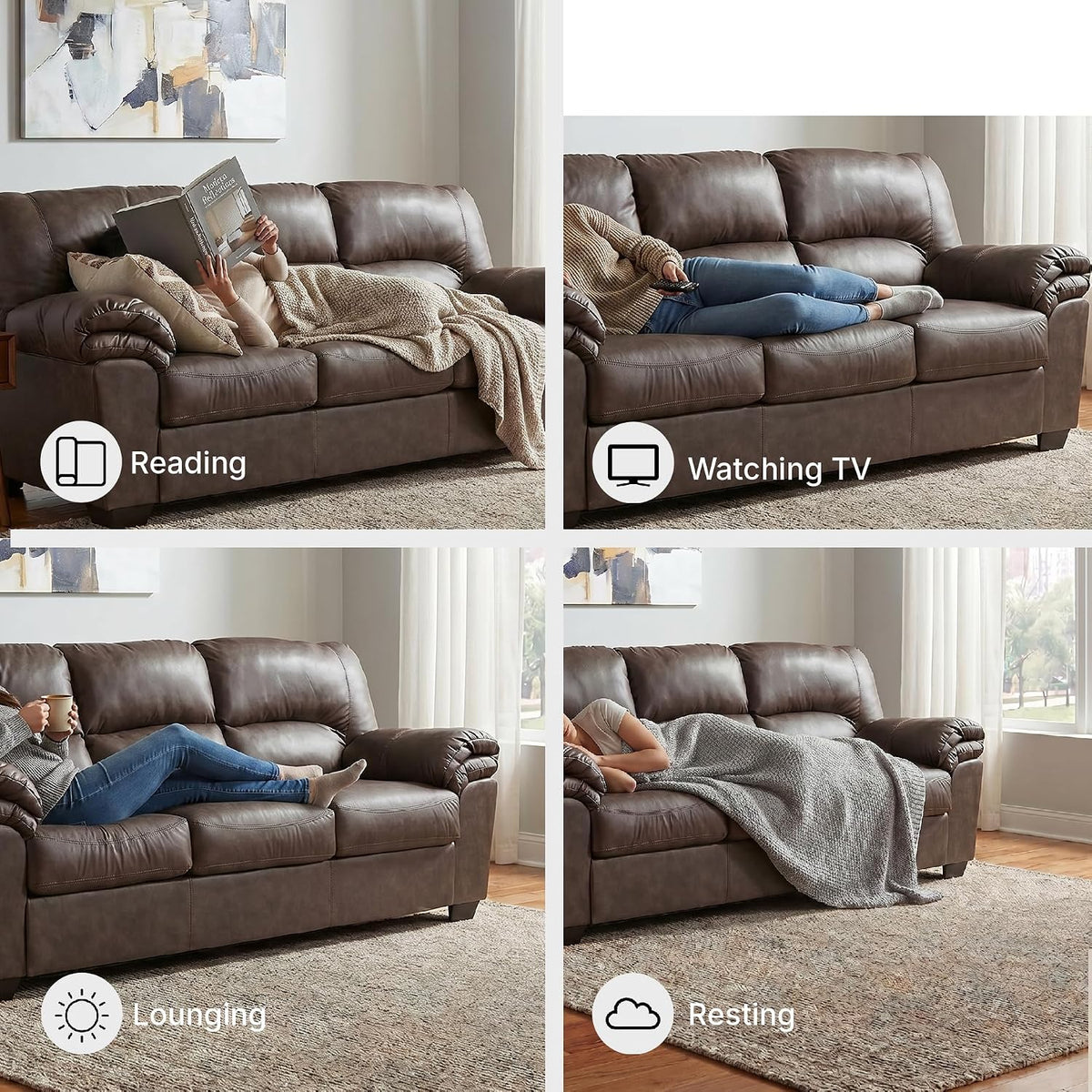 Signature Design by Ashley Faux Leather Living Room Sofa, Umber | 87"W contemporary 3-seater, Anti-sag platform foundation, Easy-clean upholstery fits 32" doorways, WalkerPoint Series