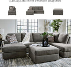 Signature Design by Ashley Putty Grey Ottoman with Storage | Square storage ottoman with reversible tray top and built-in cup holders, Putty grey herringbone chenille, O'Phannon Series