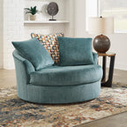 Signature Design by Ashley Laylabrook Scandinavian Upholstered Oversized Swivel Accent Chair with 3 Back Pillows, Green