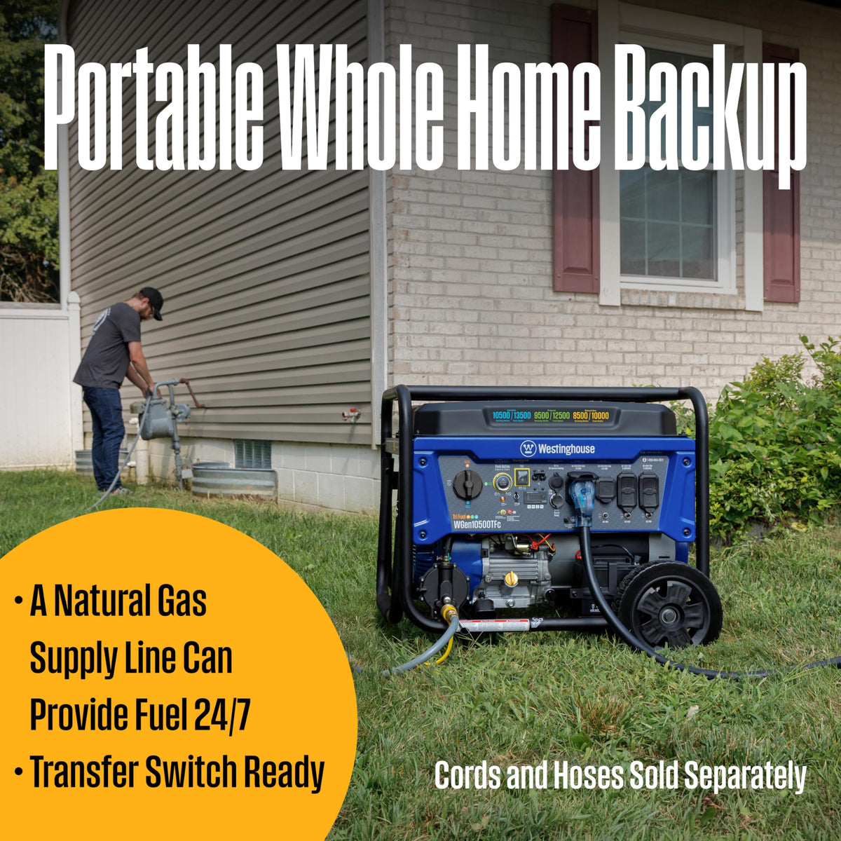 Westinghouse 14500 Peak Watt Tri-Fuel Home Backup Portable Generator, Remote Electric Start, Transfer Switch Ready, Gas, Propane, and Natural Gas Powered