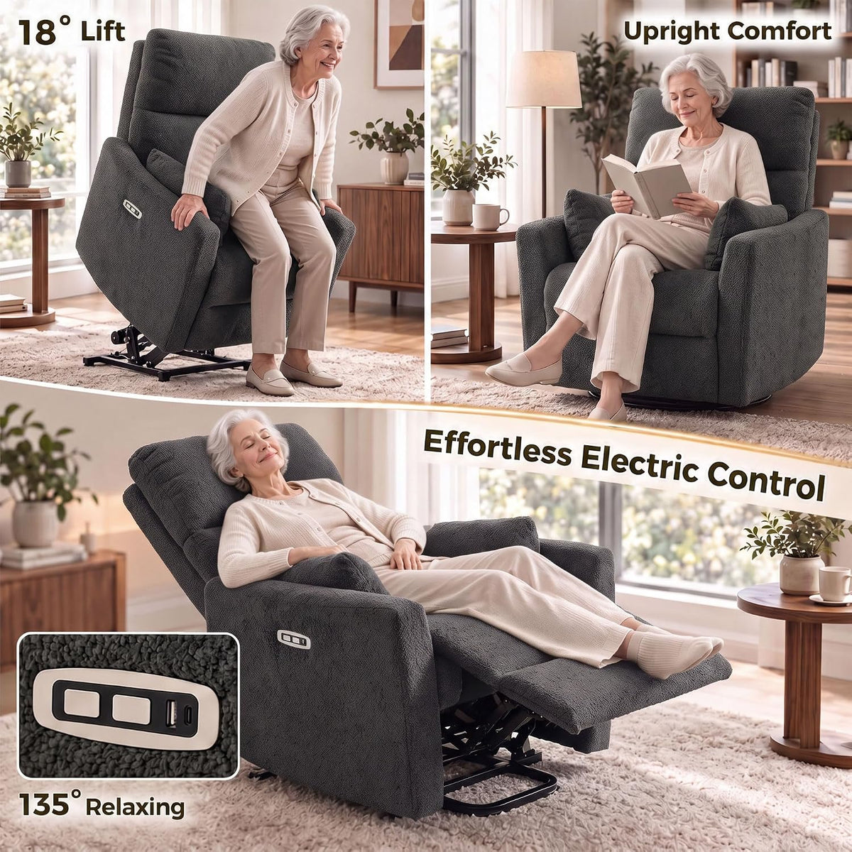 HOMCOM Riser Recliner Chair with Vibration Massage and Heat, Dark Grey