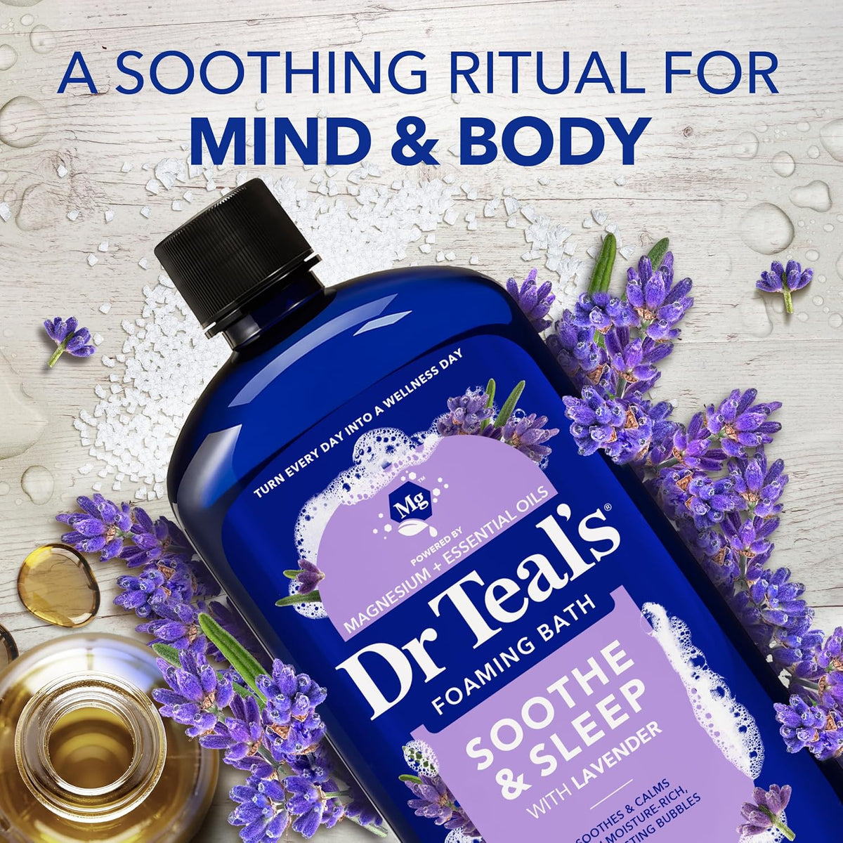 Dr Teal's Foaming Bath with Pure Epsom Salt, Soothe & Sleep with Lavender, 34 fl oz (Pack of 2)