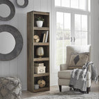Signature Design by Ashley Trinell Media Pier, 72-Inch Rustic Bookcase | Durable engineered wood, Rustic replicated oak grain, 4 spacious shelves (3 adjustable), Versatile narrow bookshelf