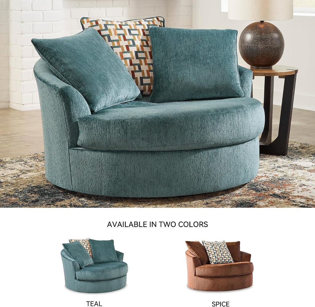 Signature Design by Ashley Laylabrook Scandinavian Upholstered Oversized Swivel Accent Chair with 3 Back Pillows, Green