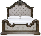 Signature Design by Ashley Maylee King Size Bed Frame and Headboard, Brown | Traditional panel bed, High 83-inch headboard, Brown button-tufted upholstery, Master bedroom statement piece