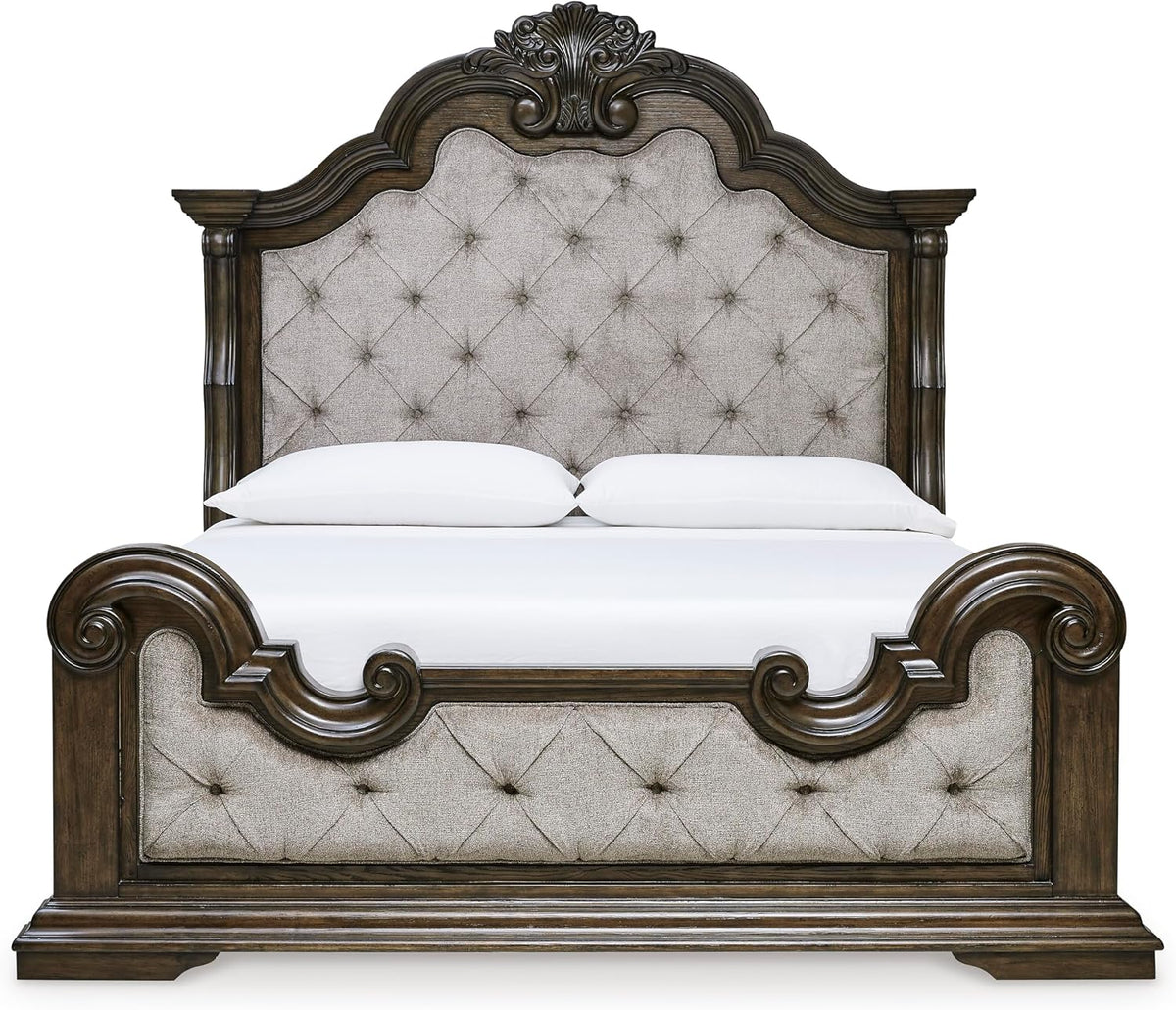 Signature Design by Ashley Maylee King Size Bed Frame and Headboard, Brown | Traditional panel bed, High 83-inch headboard, Brown button-tufted upholstery, Master bedroom statement piece