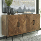 Signature Design by Ashley Accent Cabinet, Wood Credenza, Prattville | 68-inch contemporary credenza, Textured chevron doors, Durable solid and engineered wood construction, Multi-room use