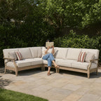 Signature Design by Ashley 4-Piece L-Shape Outdoor Sectional, Wood, Beige | Wood patio furniture set, Eucalyptus frame, Solution-dyed Nuvella fabric, All-weather foam cushions, Clare View Series