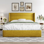 Allewie Queen Size Lift Up Hydraulic Storage Bed Frame Olive Yellow