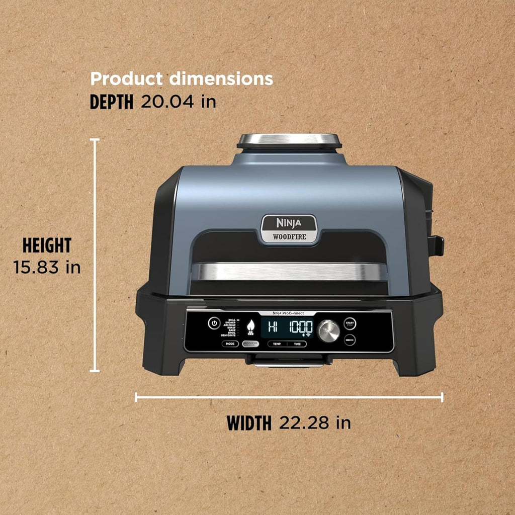 Ninja Woodfire ProConnect Premium XL Outdoor Grill & Smoker, Black & Gold | Ninja Woodfire ProConnect 7-in-1 Grill has 180 sq in of space, and an app-connected thermometer for foolproof BBQ smoking